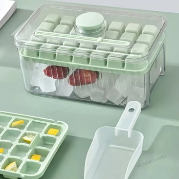 Press-Type Ice Cube Maker Mold with Storage Bin & Scoop