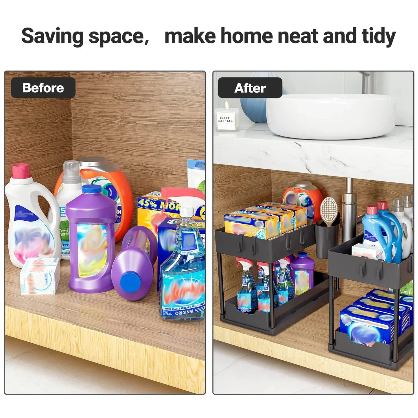 2-Layer Under Sink Multi-Purpose Moveable Storage Rack