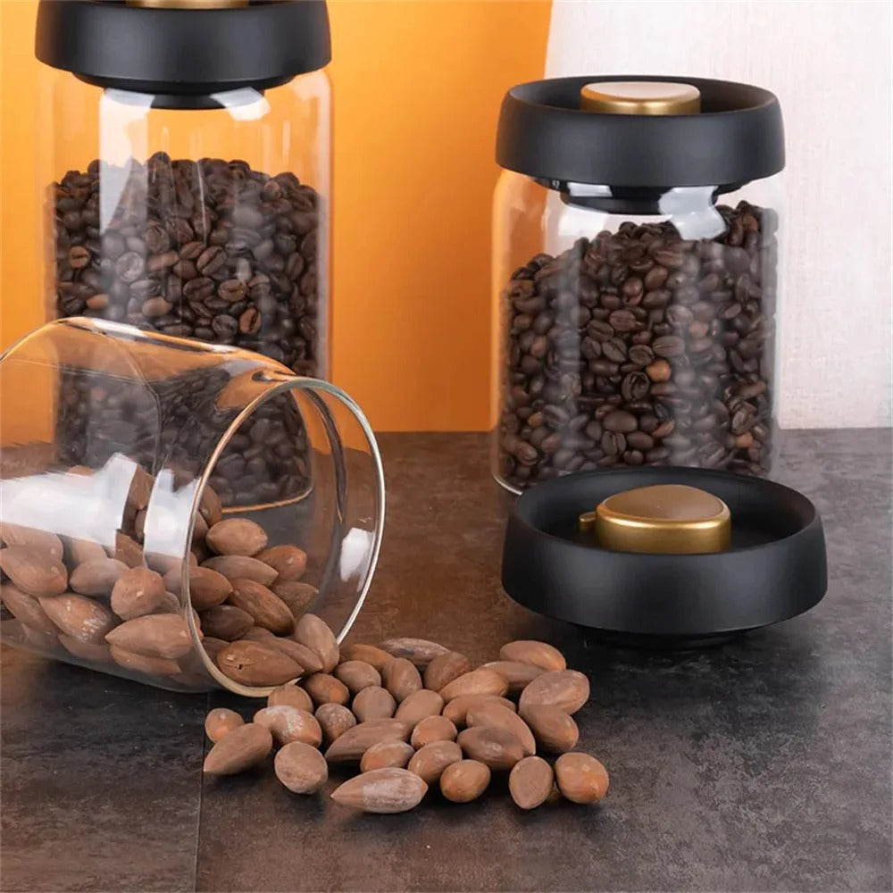Premium Push-Button Airtight Glass Jar – Borosilicate Storage Canister with Vacuum Sealing Lid