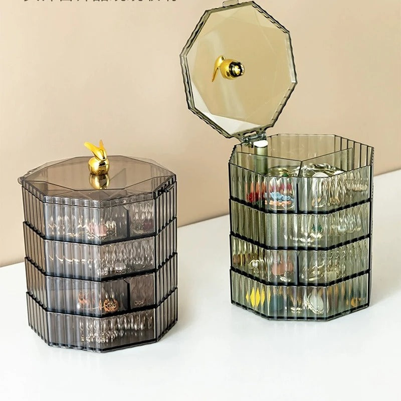 Crystal Carousel Vanity Case - Rotating Jewelry Storage Box