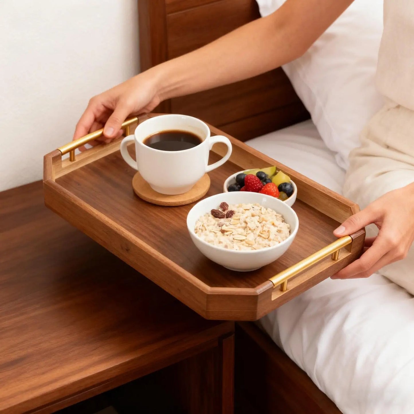 HeritageBlends 3-Piece Premium Dark Brown Wooden Serving Tray Set