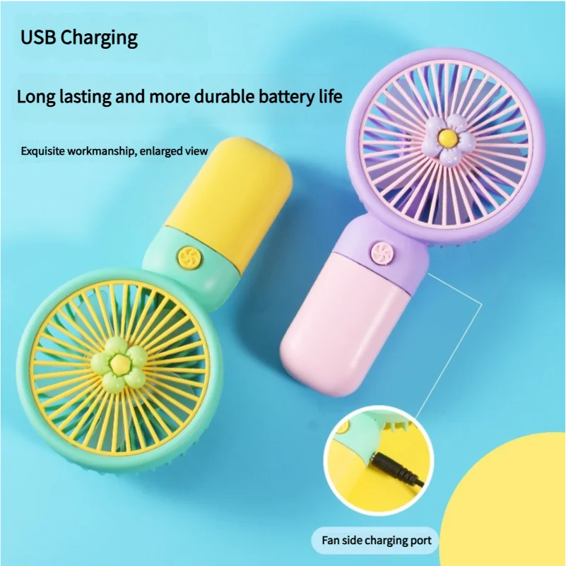 Mini Rechargeable Handheld Fan – Portable USB Personal Fan with Desktop Stand (Random Color)