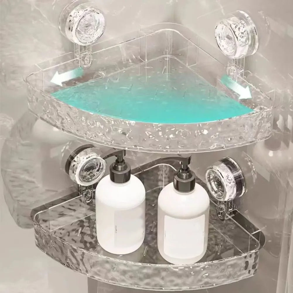 Acrylic Corner Suction Shelf – Drill-Free Bathroom Corner Rack