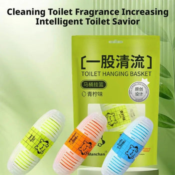 Toilet rim hanging fragrance block in a floral/citrus scent, perfect for bathroom odor control.
