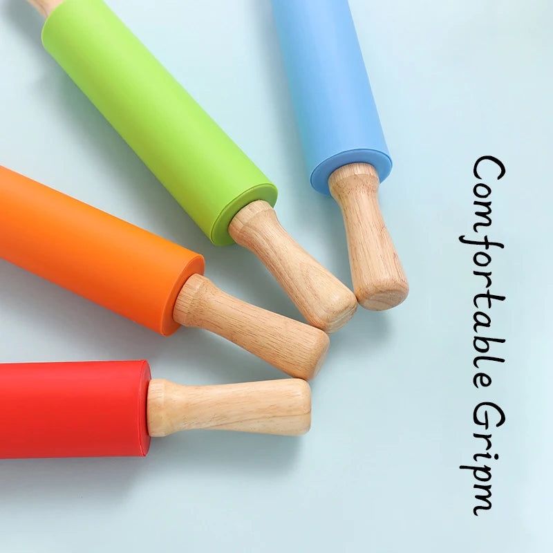 Non-Stick Silicone Rolling Pin (Belan) with Wooden Handles