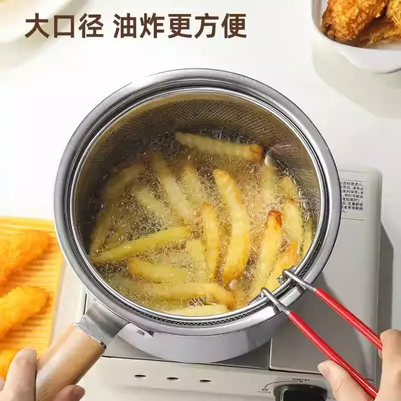 Stainless Steel Deep Frying Pot with Removable Mesh Strainer Basket