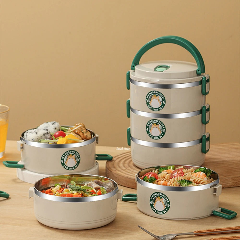 Cute Cat Multi-Layer Lunch Box – Insulated Stainless Steel Food Container
