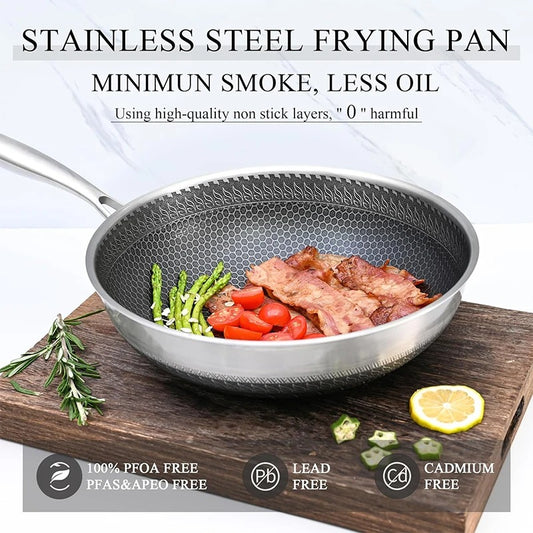 Premium Honeycomb Stainless Steel Wok Pan - Nonstick Large Deep Stir Frying Skillet - Trenducts.pk