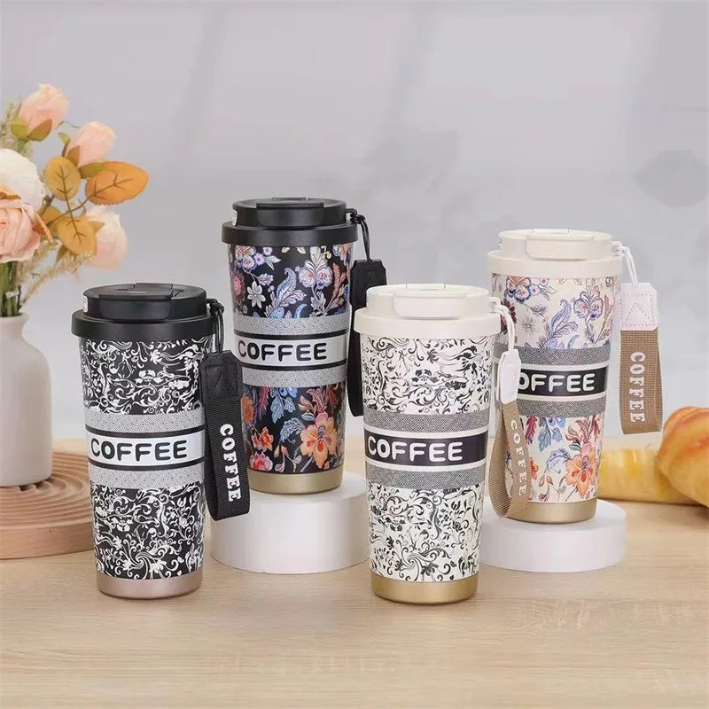 Printed Stainless Steel Insulated Coffee Travel Mug (Random Design)