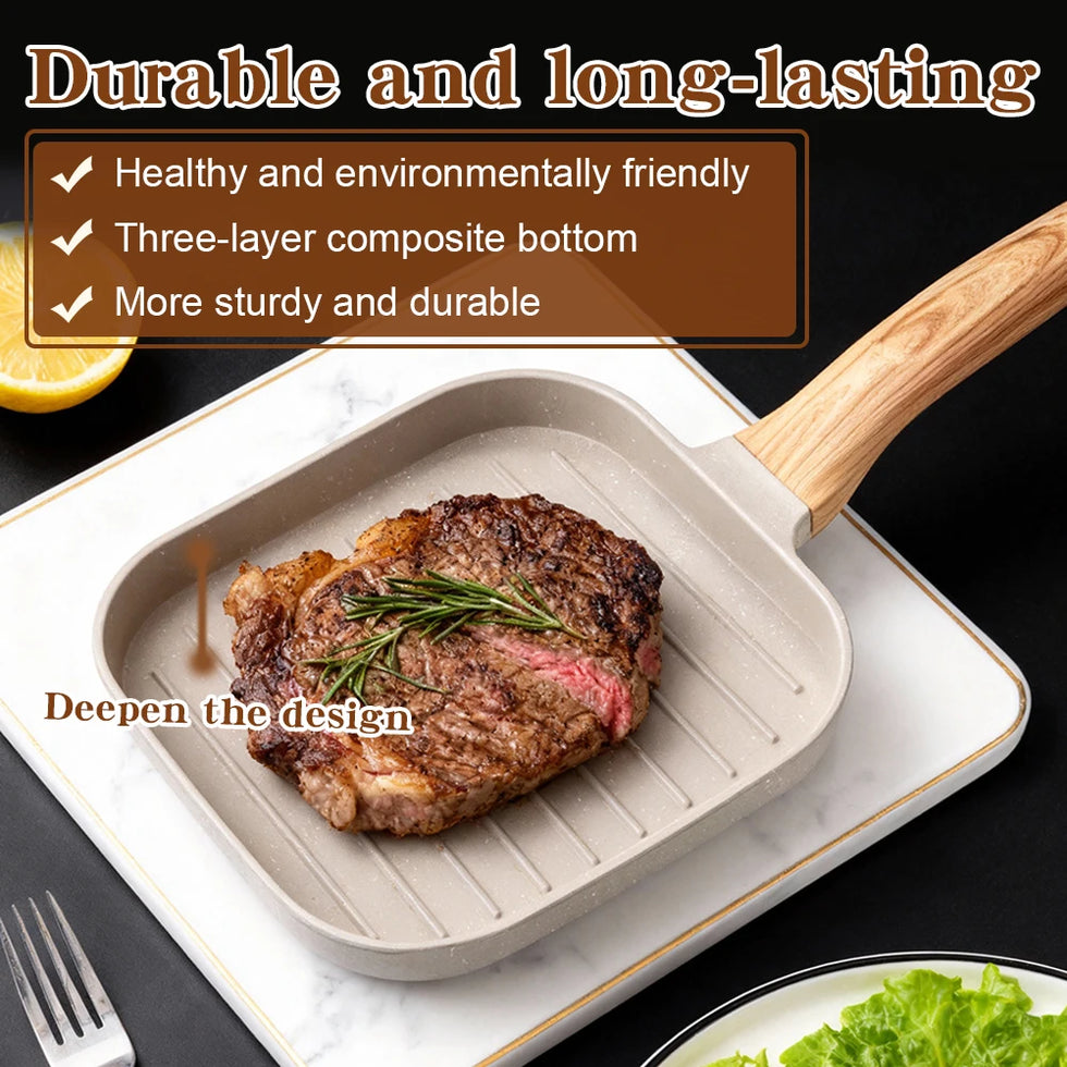 Non-Stick Square Grill Pan – Die-Cast Aluminum Stovetop Griddle with Deep Ridge Lines
