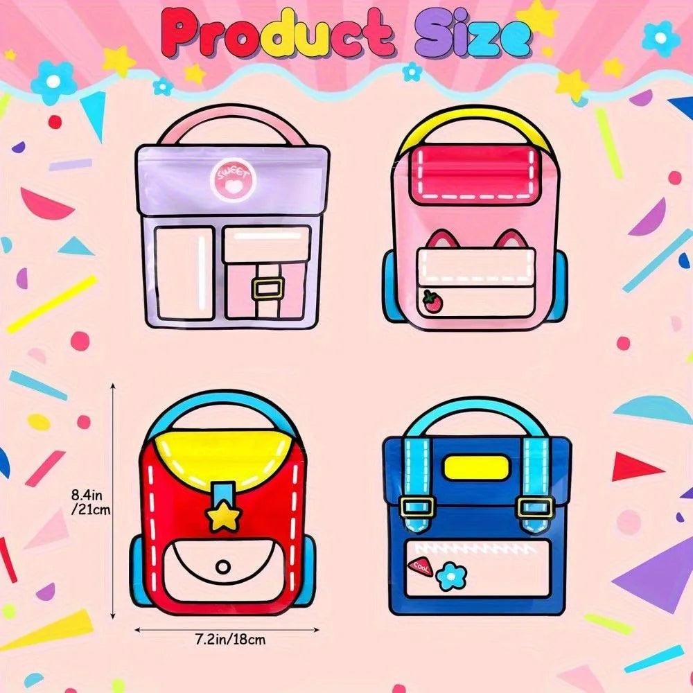 4-Piece Cartoon Backpack Self-Sealing Storage Bags - Cute Ziplock Pouch Set