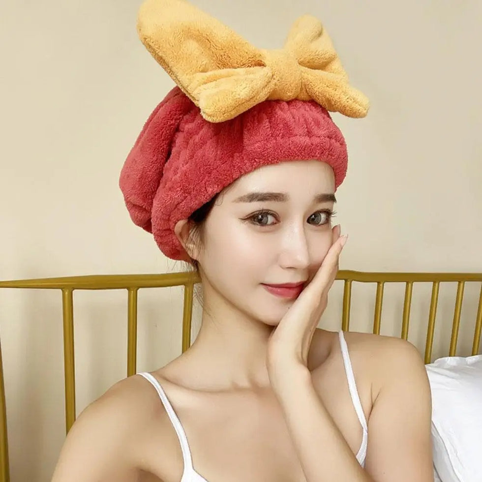 Ultra-Absorbent Microfiber Hair Drying Cap & Quick-Dry Magic Towel with Cute Bow