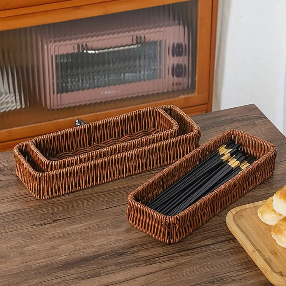 Artisan Rectangle – Luxury Faux Rattan Organizer