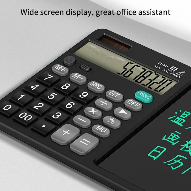 12-Digit LCD Desktop Calculator with Integrated Writing Tablet