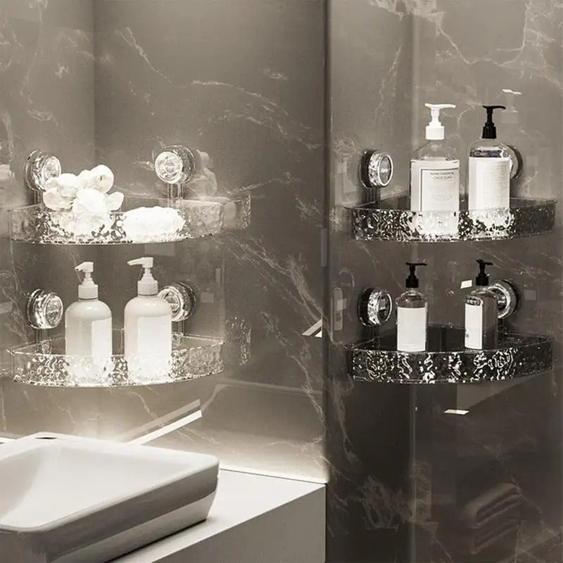 Acrylic Corner Suction Shelf – Drill-Free Bathroom Corner Rack