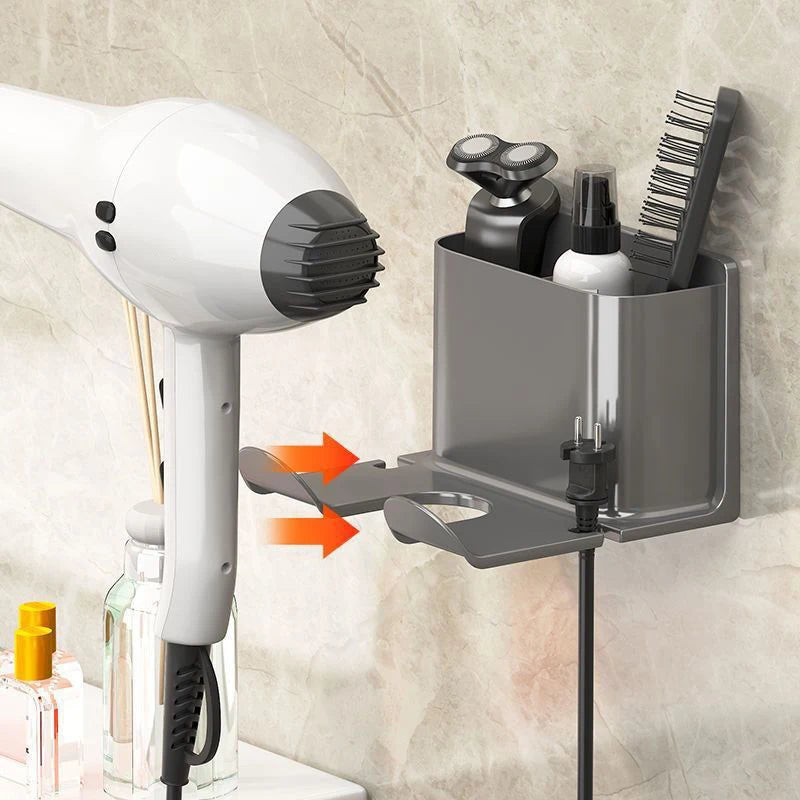 3-in-1 Wall-Mounted Hair Dryer Holder & Vanity Organizer