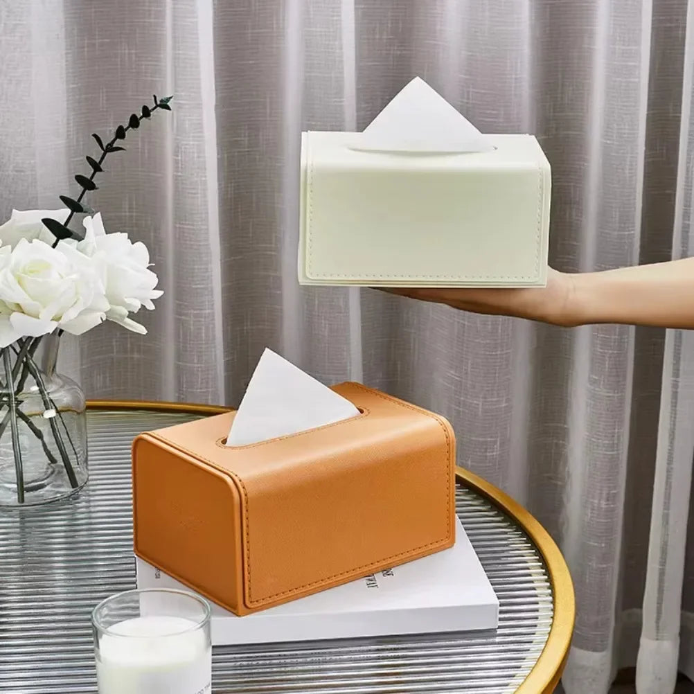 Luxury Leather-Styled Plastic Tissue Box Cover Holder