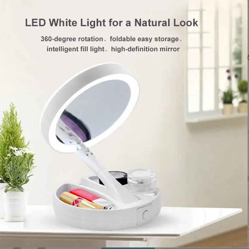 Premium Foldable Double-Sided LED Makeup Mirror