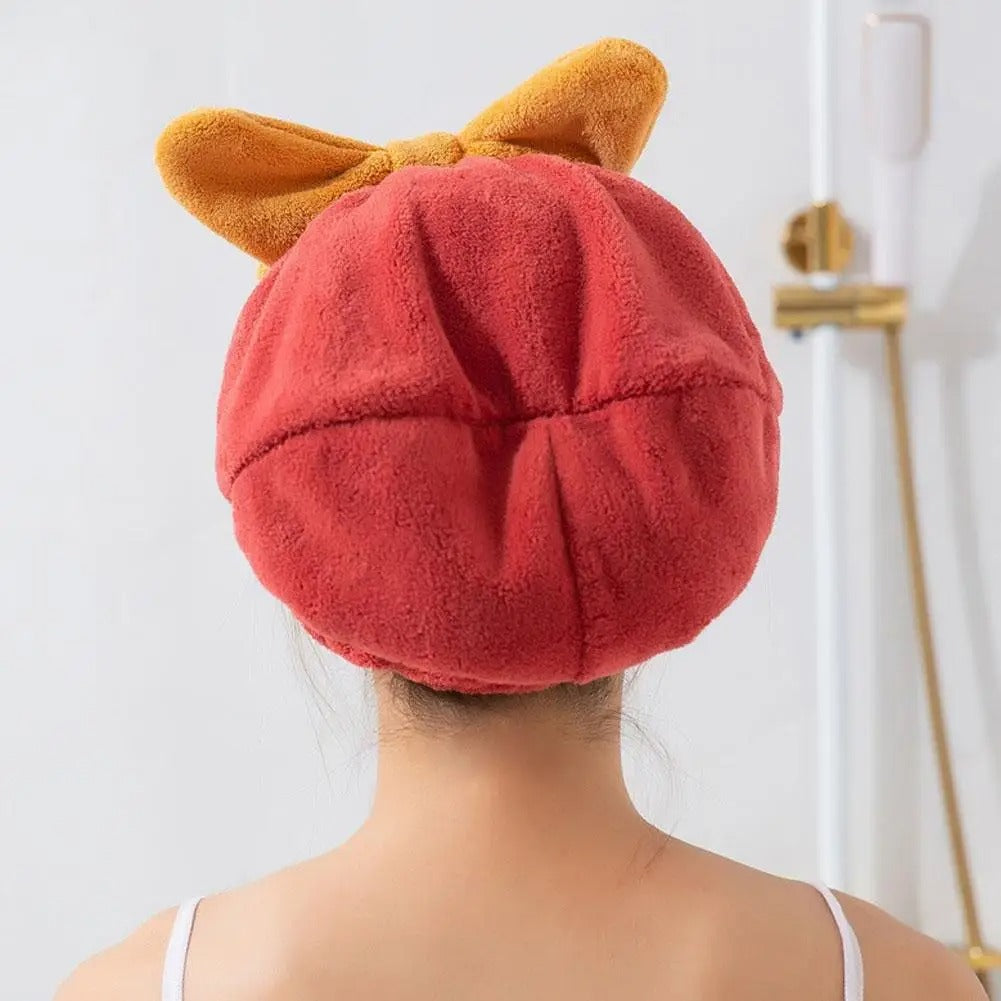 Ultra-Absorbent Microfiber Hair Drying Cap & Quick-Dry Magic Towel with Cute Bow