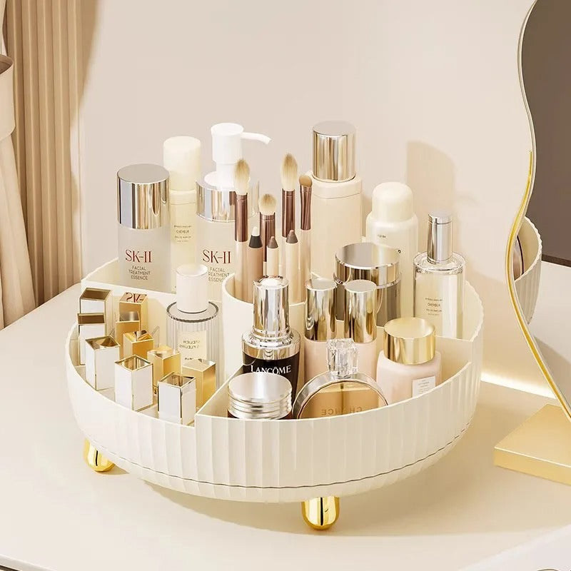 360° Rotating Luxury Cosmetic Organizer Tray – Makeup & Skincare Storage