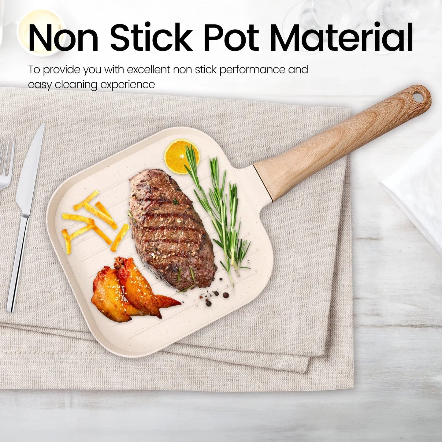Non-Stick Square Grill Pan – Die-Cast Aluminum Stovetop Griddle with Deep Ridge Lines