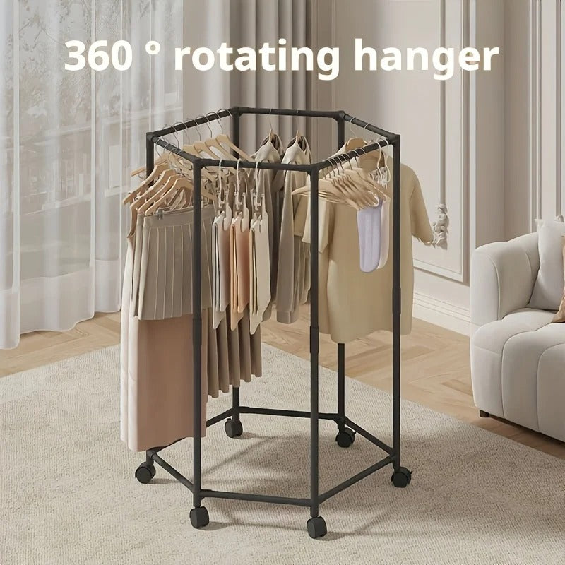 Hexagonal Rotating Clothes Hanger – Space-Saving Vertical Wardrobe Organizer