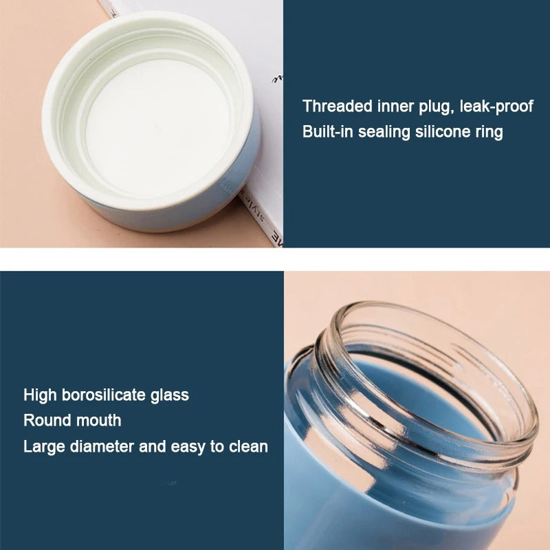 Minimalist Glass Tumbler with Bamboo Lid & Glass Straw (Random Color)