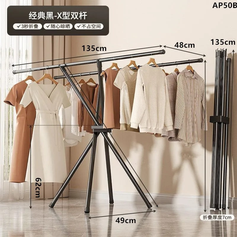 Heavy Duty Iron Cloth Rack – Foldable X-Type Garment Stand IT