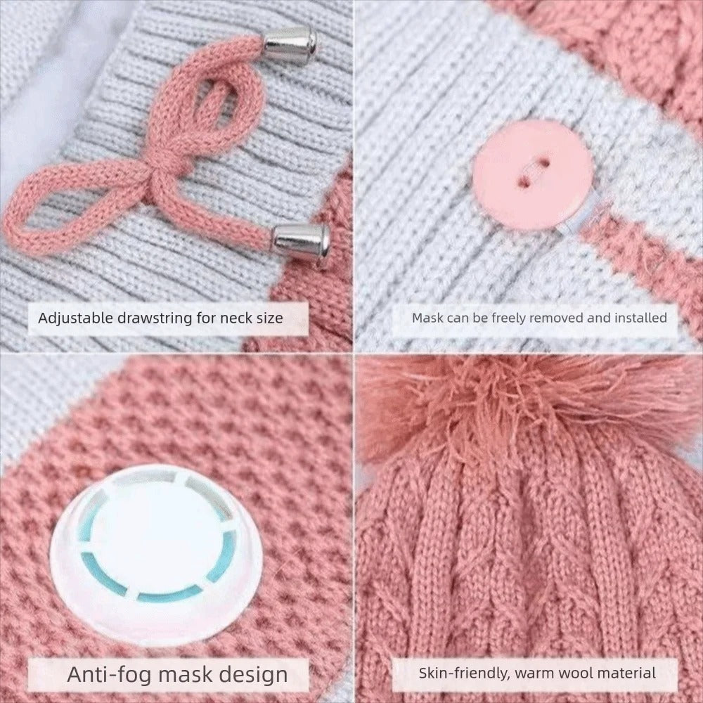 Fleece-Lined Knitted Beanie & Integrated Scarf Set
