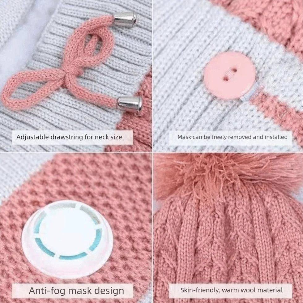 Fleece-Lined Knitted Beanie & Integrated Scarf Set