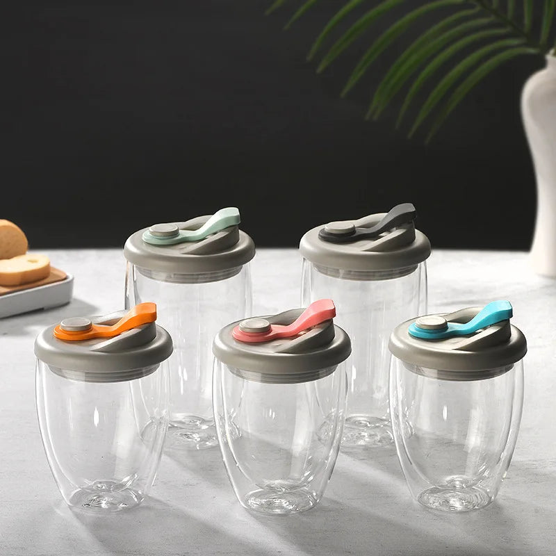 Insulated Double-Wall Borosilicate Glass Mug with Lid
