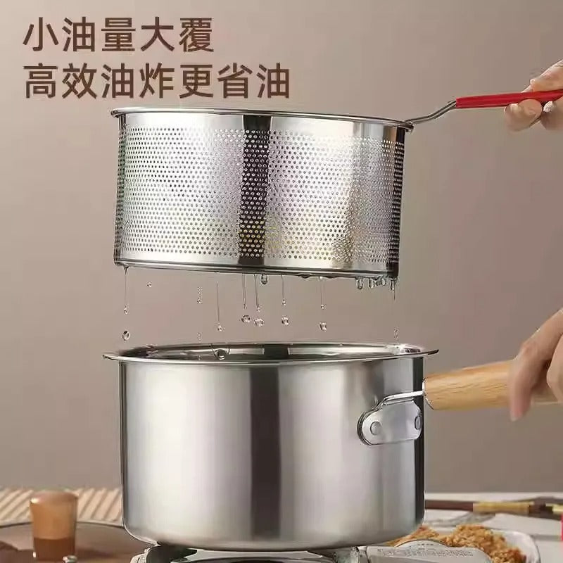 Stainless Steel Deep Frying Pot with Removable Mesh Strainer Basket