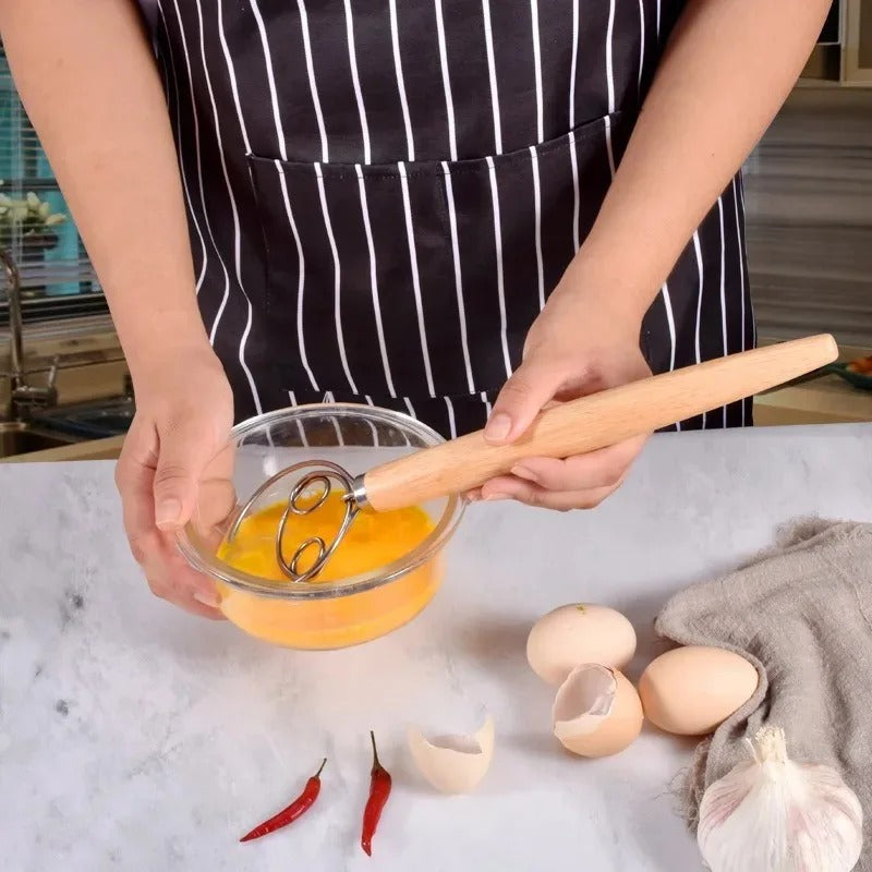 Dough Whisk – Stainless Steel Dutch Dough Mixer with Wooden Handle