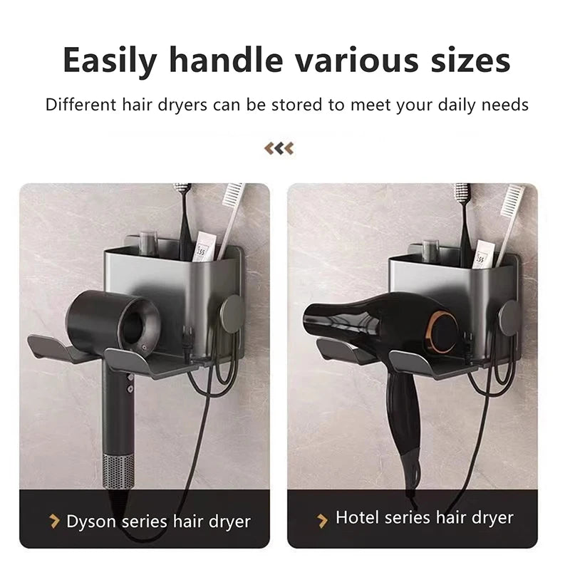 3-in-1 Wall-Mounted Hair Dryer Holder & Vanity Organizer