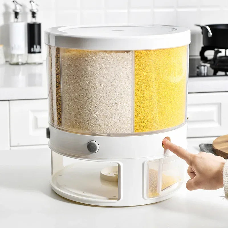 360° Rotating Cereal Dispenser: 6-Compartment Dry Food Bin