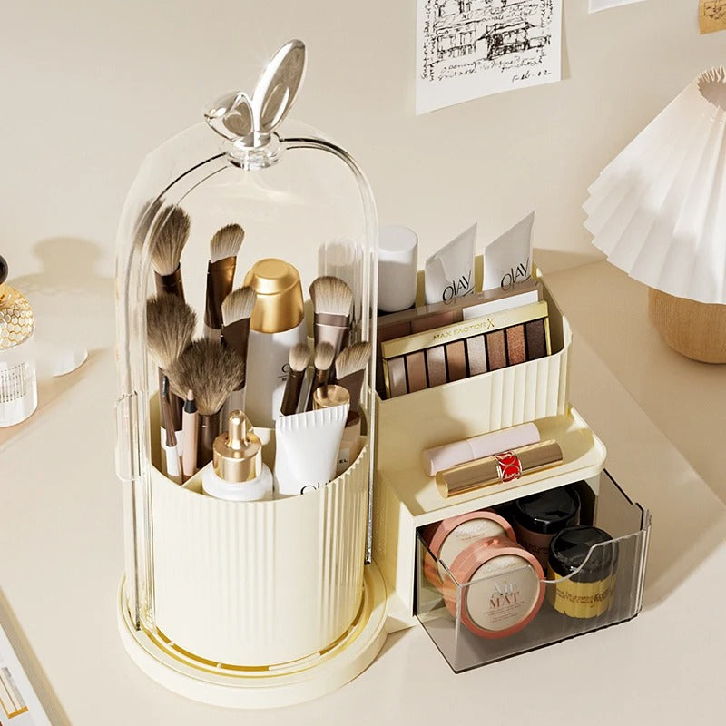 2-in-1 Rotating Dome Brush Station & Cosmetic Organizer