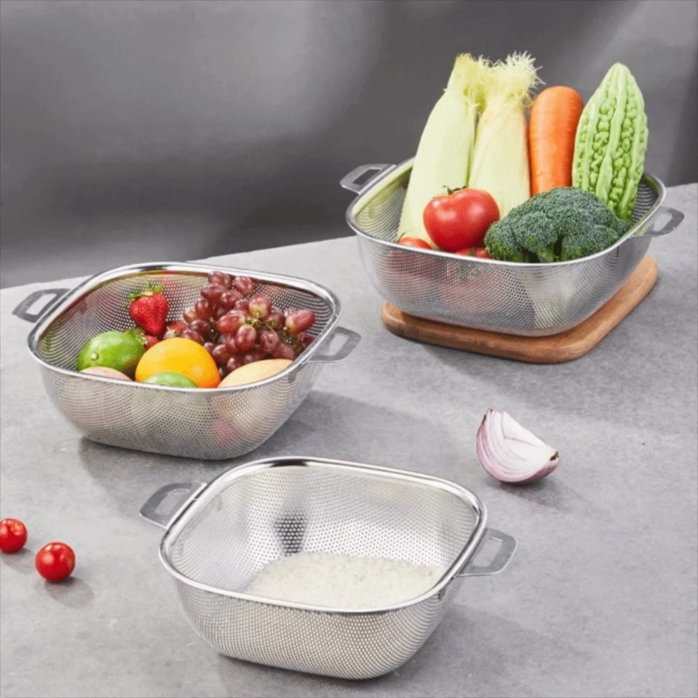 Premium Stainless Steel Rice Colander – Heavy-Duty Fine Mesh Strainer for Kitchen & Grain