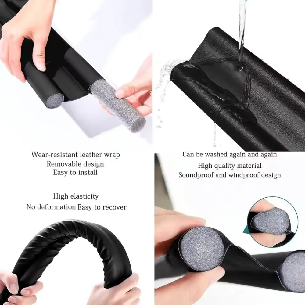 Premium Leatherette Door Draft Stopper - Double-Sided Foam Seal