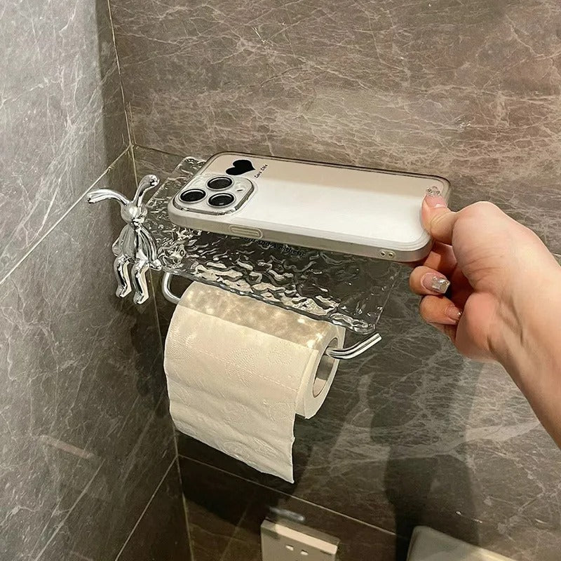 Luxury Acrylic Toilet Paper Holder with Integrated Storage Shelf