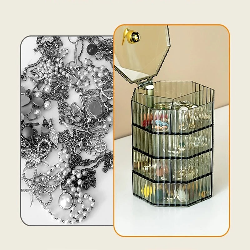 Crystal Carousel Vanity Case - Rotating Jewelry Storage Box