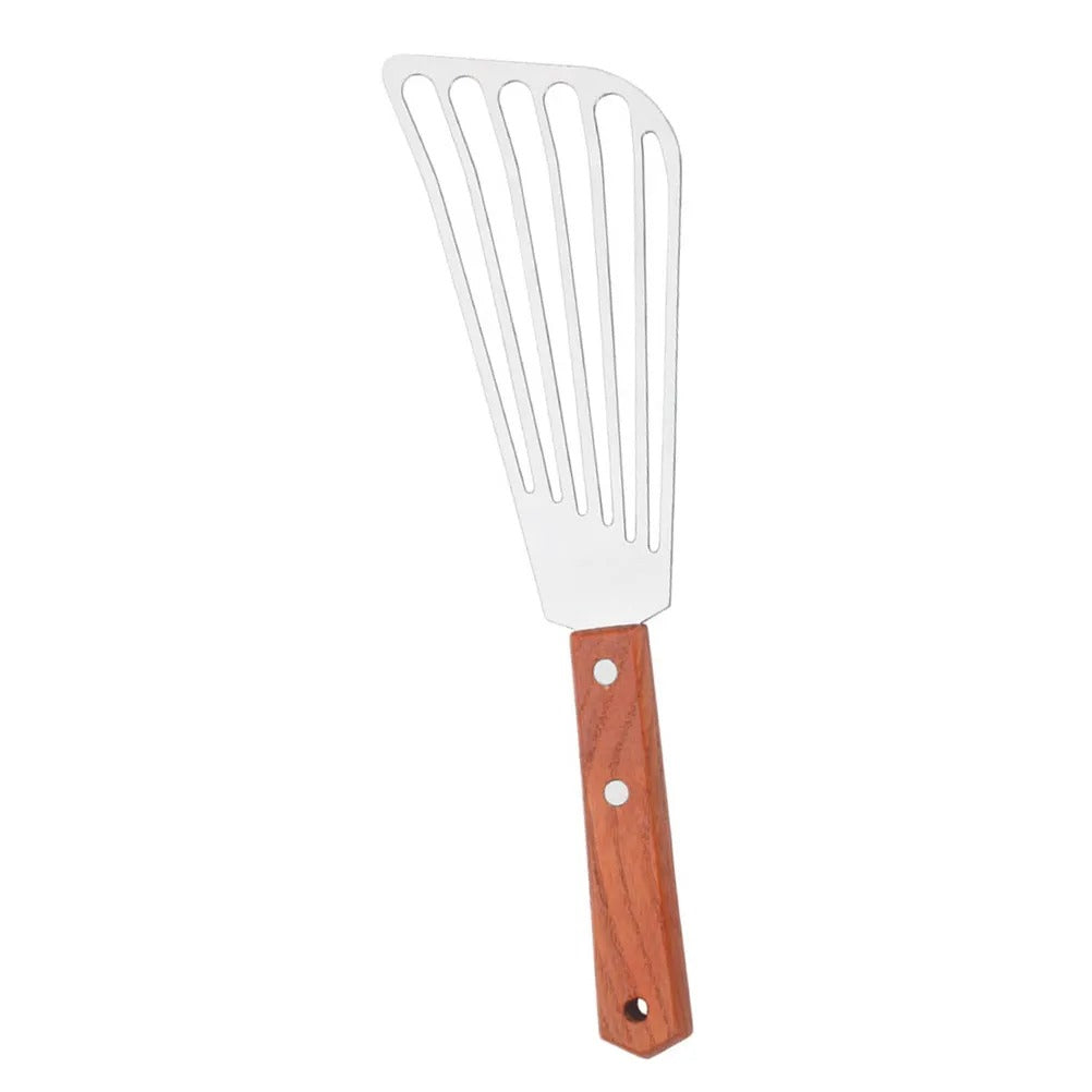 Stainless Steel Slotted Fish Spatula – Flexible Professional Turner with Wooden Handle