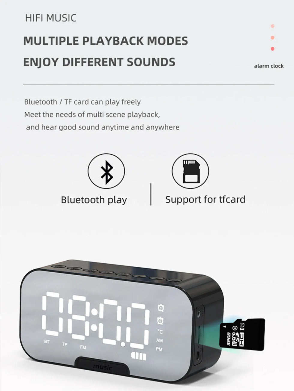 3-in-1 Wireless Bluetooth Speaker, Digital Alarm Clock & Mirror Display