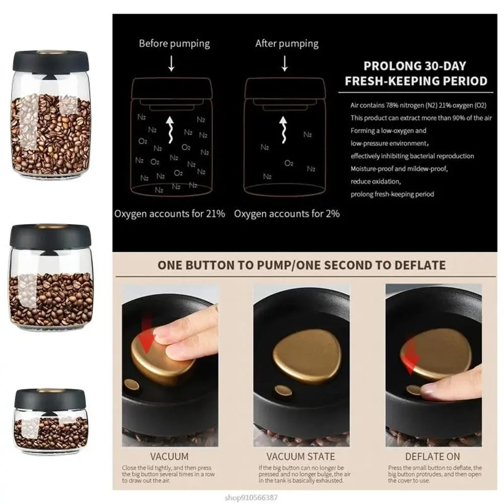 Premium Push-Button Airtight Glass Jar – Borosilicate Storage Canister with Vacuum Sealing Lid