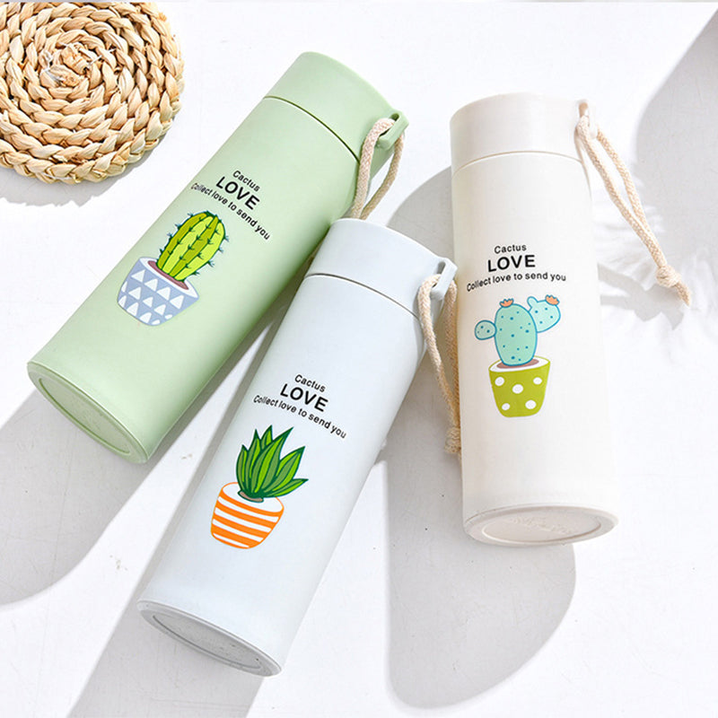 Cactus Printed Bottle 400ml – Double Layer Glass Inside (Random)