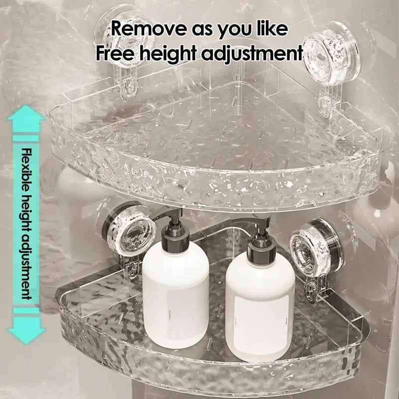 Acrylic Corner Suction Shelf – Drill-Free Bathroom Corner Rack