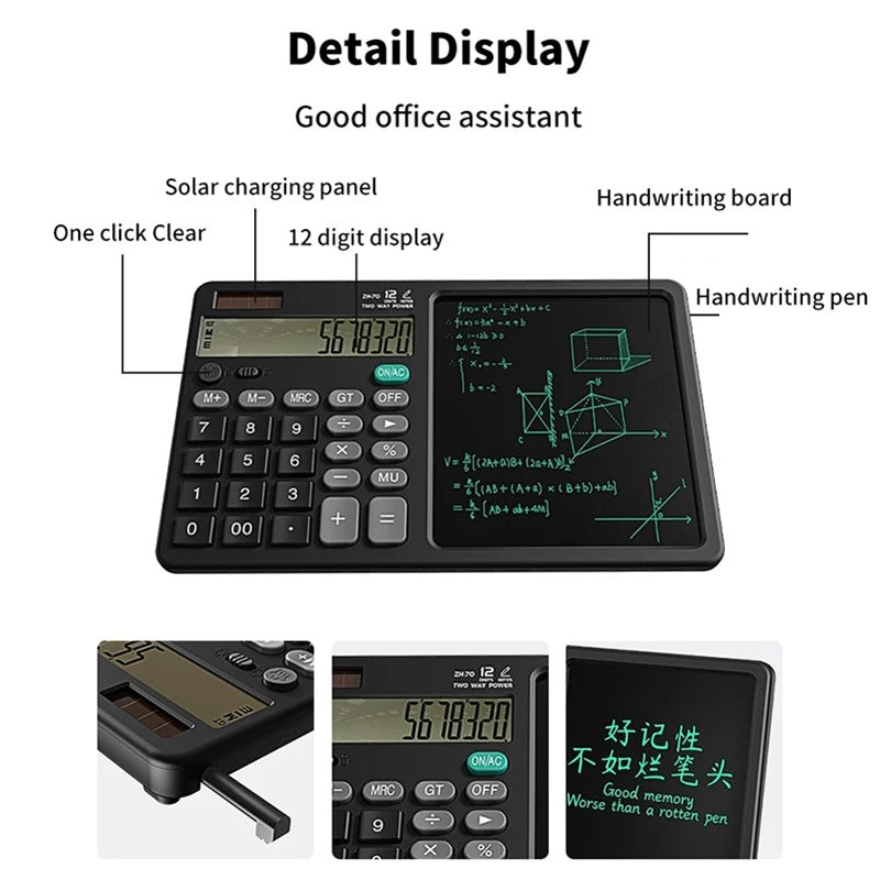 12-Digit LCD Desktop Calculator with Integrated Writing Tablet