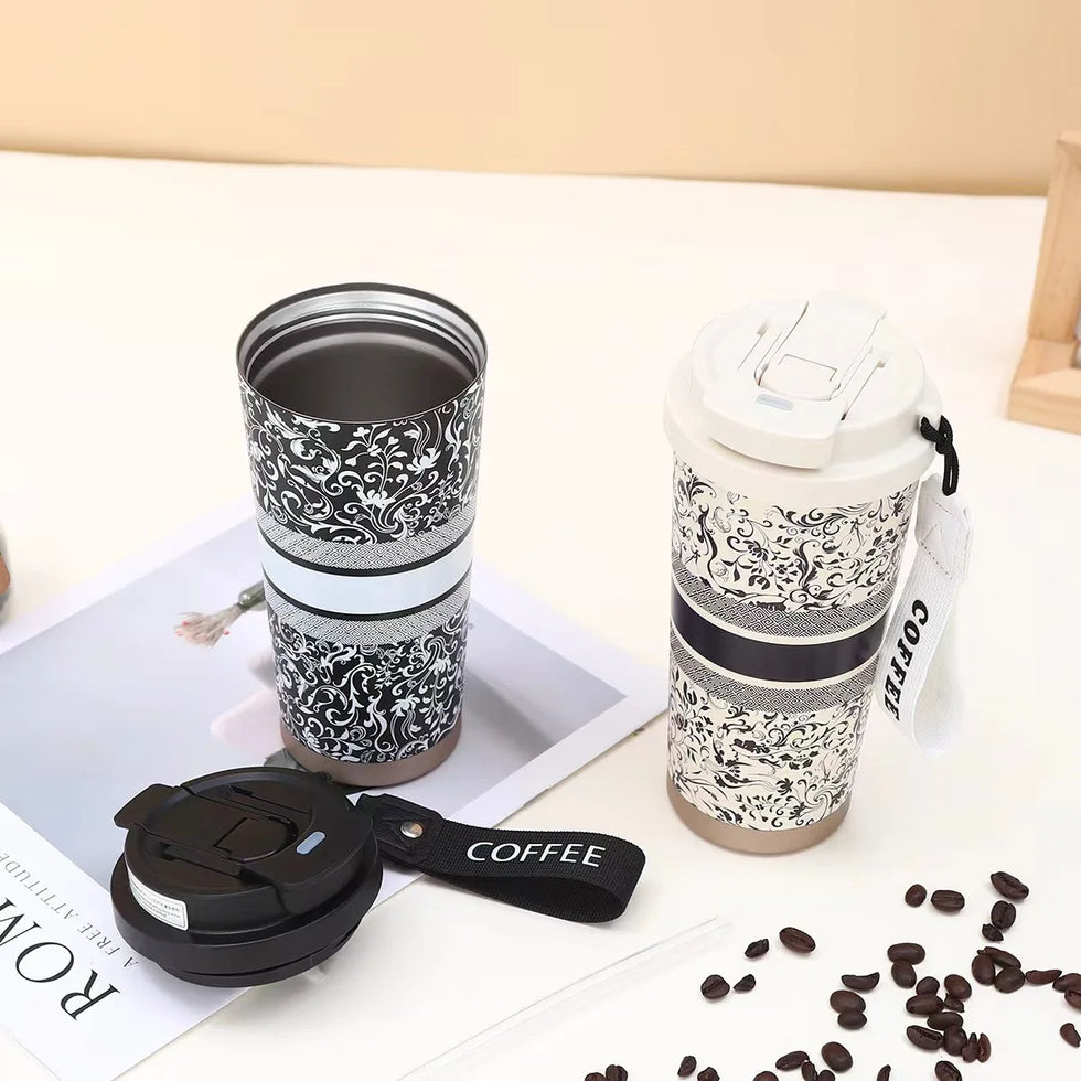 Printed Stainless Steel Insulated Coffee Travel Mug (Random Design)