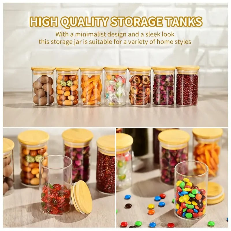 360° Rotatable Spice Jar Set – 10-Piece Bamboo Organizer