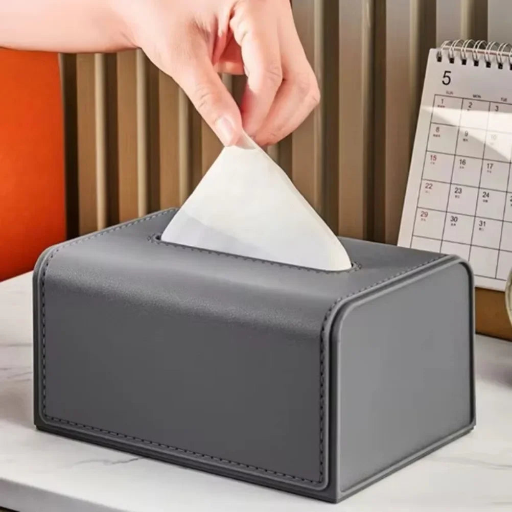 Luxury Leather-Styled Plastic Tissue Box Cover Holder