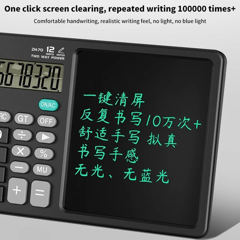 12-Digit LCD Desktop Calculator with Integrated Writing Tablet